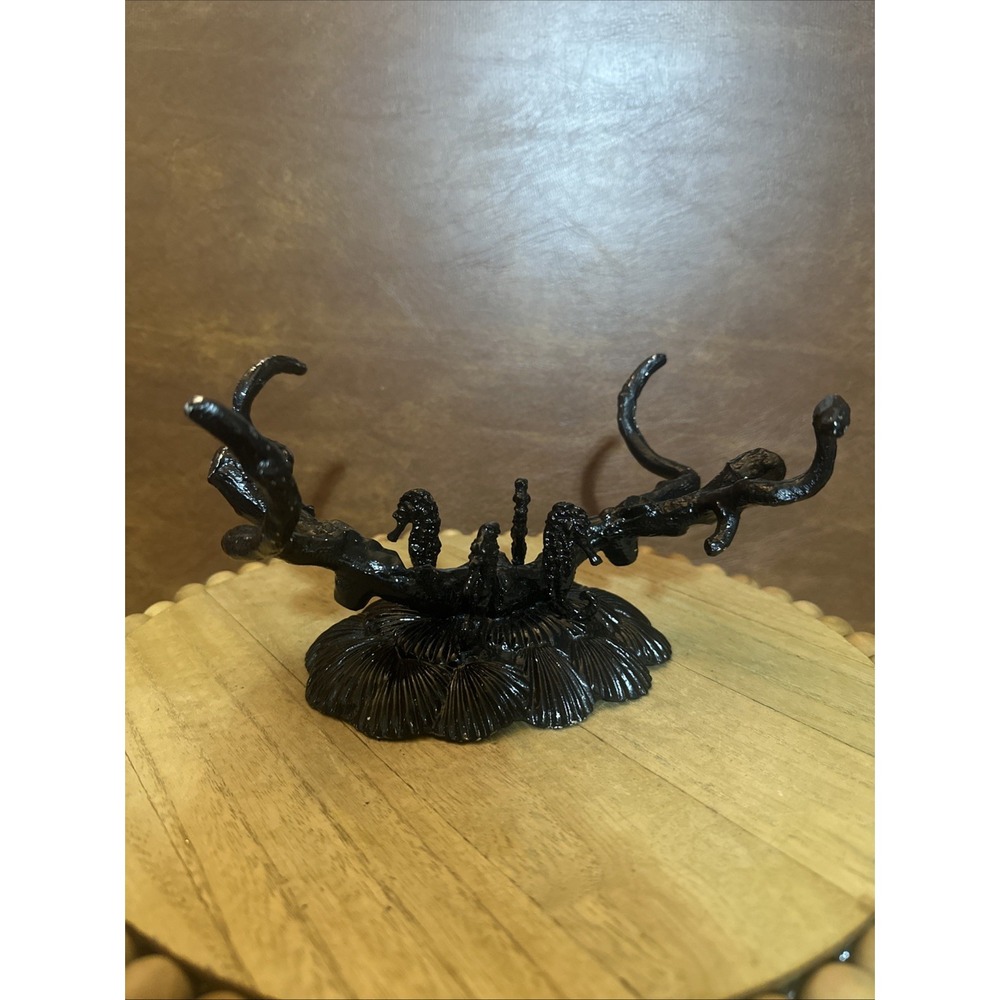 Elegant Vintage Arthur Court Mixed Metal Seahorse & Coral Black Display Stand